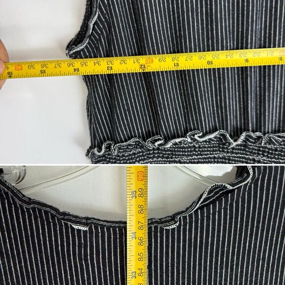 Max Studio Black Tiered Ruffle Smocked Striped A Line Dress Womens Size M - Picture 12 of 16